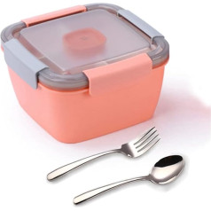 Yalucky Bento Box with Compartments, Double Layer Salad Bowl Lunch Box, Bread Box with Cutlery and Spice Box, Salad Box to Go, Large Salad Box for Adults for Office, Work, Picnic, Travel, 1.5 L
