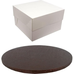 ROUND COLOURED Drum cake BOARD and white transporting BOX (10 Inch, Brown)