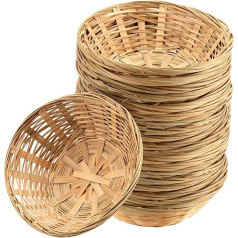 JEUIHAU Pack of 12 10 inch bamboo bread basket, round wicker bread basket, natural bamboo wicker basket for storing bread, fruit and snacks