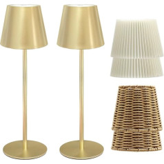 ANTELA Table Lamp LED Indoor Outdoor Dimmable Wireless 3000K/4000K/5000K Interchangeable Lampshade with USB-C, Gold, Pack of 2