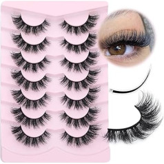 False Eyelashes Natural Look Fluffy Flat Lashes 3D Faux Mink Lashes Wispy Stripes 7 Pairs Multipack of Focipeysa