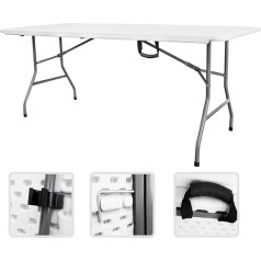 Todeco - Folding Portable Table , Heavy Duty Plastic Table - Material: HDPE - Maximum load: 220 lbs - 72.1 x 29.9 inch, White, Foldable in half