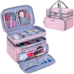 BAFASO Double Layer Sewing Kit Bag, Sewing Accessories Organiser Bag with Large Space and Lots of Compartments, Sewing Storage Bag for Crochet Hooks, Sewing Thread and Sewing Tools, Pink (Without