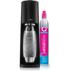 SodaStream Terra Sparkling Water Machine & Soda | Pack of 1 Bottle, 1 Litre, Stainless Steel Finish, Dishwasher Safe + 1 Gas Refill, 60 L, CLIP ON Black