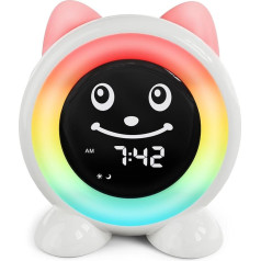 FiveHome Alarm clock, children's sleep trainer, children's alarm clock, digital light alarm clock with 11 colours, night light, timer, snooze function, gift for girls and boys, cat alarm clock