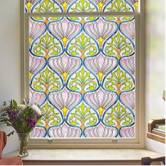 Decorative Film Window Film 3D Stained Glass Window Film Window Film Colourful for Front Door, Home, Sun Protection, Heat Control, Static Adhesive, Daisies 60 x 90 cm