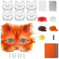 JTQYFI 29/42pcs Cat Face Mask White Paper Mask Unpainted Masquerade Mask with Furry