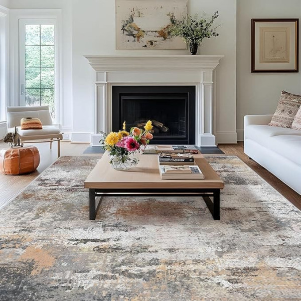 MAST DOO Washable Living Room Rug, Modern Short Pile Rug, Large, Abstract Bedroom Rugs, Washable, Non-Slip Design for Dining Room, Office, Area Decor, Rust, Size 140 x 200 cm