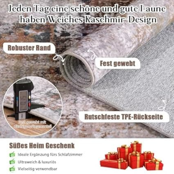 MAST DOO Washable Living Room Rug, Modern Short Pile Rug, Large, Abstract Bedroom Rugs, Washable, Non-Slip Design for Dining Room, Office, Area Decor, Rust, Size 140 x 200 cm