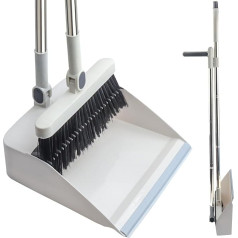FKKFSS Long Handle Dustpan and Broom Windproof Vertical Extension Rod Swivel Broom Set (White)