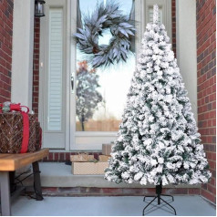 SHATCHI Yukon Pine Artificial Christmas Tree Snow Flocked 550 Tips Snow Covered Bushy Christmas Decoration Metal Stand PVC 180cm 6ft