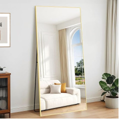 KOCUUY Rectangular Full Length Mirror, 192 x 85 cm Large Standing Mirror, Large Wall Mirror with Gold Aluminium Frame, Hanging, Standing, Tilting, for Living Room, Bedroom and Hallways