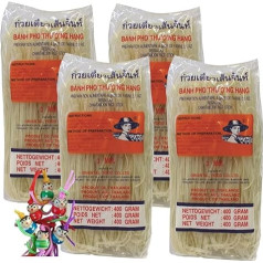 [4 x 400 g] Farmer rice noodles, 3 mm banh pho / ribbon noodles / rice noodle + a small lucky pendant free