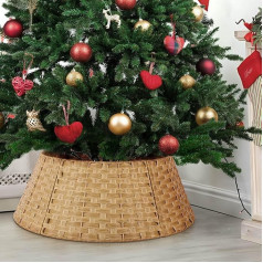 Bomclap Christmas Tree Skirt, Artificial Rattan Christmas Tree Stand Cover for Christmas Trees Decoration, Round Christmas Tree Basket, 70 x 50 x 26 cm, Natural Colour