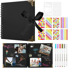 Aolso DIY Photo Album, 30 Black Pages DIY Memory Album, 20.5 x 20.5 cm, DIY Photo Album for Baby, Scrapbook Photo Albums, Retro Photo Album for Birthday, Graduation (Black)