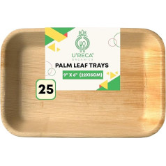 U'reca Organics Eco-Friendly Palm Leaf Trays, Rectangle 22 x 15 cm, Pack of 25, Disposable Tableware, Compostable and Biodegradable Tableware, Perfect for Finger Foods, Side Dishes and