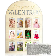 One Year of Photo Board My First Year Milestone Board 12 Monthly Picture Frame Baby First Year Wood Photo Board Acrylic Mirror Letters 1st Birthday Decoration Baby Keepsake Gift