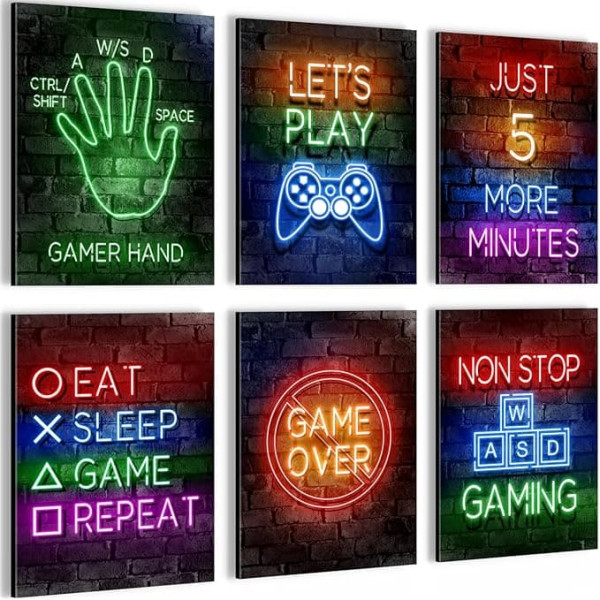 Novart Wall Pictures - No Extra Frame Required - Children's Room Boy Teenager - Pictures Modern Game Console Gamer - Colourful - N005265a