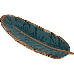 Garneck Ceramic Leaf Gold Plated Serving Tray Ceramic Snack Plate Serving Platter Dark Green Feathers Banana Leaf Shape Restaurant Small