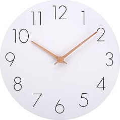 Warminn MDF Wooden Wall Clock Without Ticking Noises Silent Modern 30 cm Quartz Large Battery Operated Wall Clock Easy to Read for Room Home Kitchen Bedroom Office School (White)