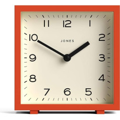 JONES CLOCKS® Disco Table Clock | Square Design | Orange | Stylish and Easy to Read for Shelf, Table, Fireplace or Bedside Table