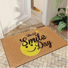 Qingbei Rina Doormat Outdoor Smile Face 60 x 90 cm Door Mat Coconut Fibre Exterior with Non-Slip PVC and Coconut Doormat Water-Permeable Exterior for House Entrances