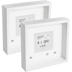 Ikea SANNAHED 004.591.16 Deep 3D Box Square Photo Display Frames, White, 25 x 25 cm (13 x 13 cm with Mat), Wall/Tabletop, 004.591.16 - Set of 2