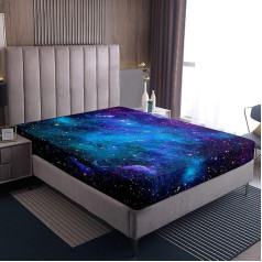 Loussiesd Galaxy Fitted Sheet 100% Microfiber Breathable Universe Starry Sky Only Space Flat Sheet without Pillow Cases Luxury Fitted Sheet for King Size (150x200+30cm)