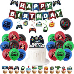 Gaming Birthday Party Kit - Video Gamer Decor Set with Balloons, Banner, Hanging Swirls & Cake Toppers, Birthday Party Supplies for Boys, Teens, Ultimate Boys Electronic Gaming