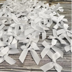 Yulakes Pack of 200 Mini Satin Bows Satin Bows Decorative Bows Bowknot Small Satin Ribbon Bow for Wedding Decoration Cards DIY Crafts Hair Bow Hat Craft (White)