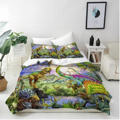 ANHOPE Jungle Animal Dinosaur Bed Linen Set Microfibre Duvet Covers with Zip 3-Piece Duvet Cover 135 x 200 cm + 2 Pillowcases 50 x 70 cm Soft Duvet Cover Set for Children Boys Girls