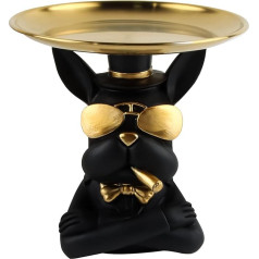 FainFun French Bulldog Tray Decoration, French Bulldog Statue Black, Bulldog Sculpture Decoration, Sculptures French Bulldog, for Living Room, Entrance, Office (Black)