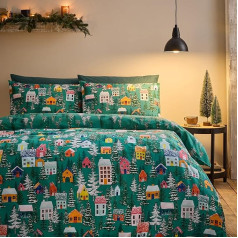 Catherine Lansfield Christmas Forest Green Reversible Duvet Cover Set with Pillow Case