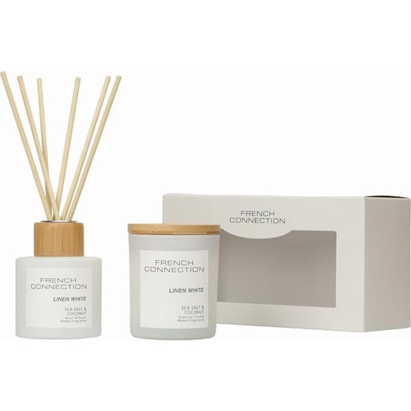 French Connection Pastel Collection Fragrance Sticks and Candle Gift Set | Luxury Room Fragrance | Set 100ml & 141g, Sea Salt & Coconut