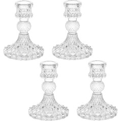 4 Pack Clear Glass Candle Holders, Elegant Crystal Candle Holders for Formal Events, Weddings, Church and Parties