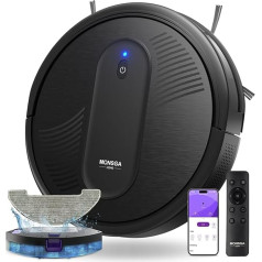 MONSGA Saugroboter mit Wischfunktion 3 in 1, Staubsauger Roboter mit 2 Bürsten, Saugroboter 3000PA, Selbstaufladend, WIFI, Fernbedienung&APP Steuerung,140Mins, Ideal für Tierhaare, Teppich, Hartboden