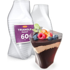 Shefa Mini Dessert Cups Set 70ml Plastic Triangle Clear Parfait Appetizer Jars Reusable Serving Bowl for Sweet Desserts Chocolate Mousse Yogurt Pudding Jelly for