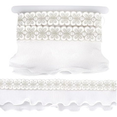 GORGECRAFT 10,2 cm weißes Schmetterlings-Rüschen-Spitzenband, 4,5 m, plissiert, Satin-Spitzenrand, Chiffon-Besatz, Applikation für Stoffapplikationen, Verzierungen, Hochzeit, DIY, Nähen, Basteln
