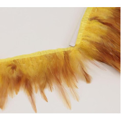Blausky 1m Rooster Feder Fransenbesatz,10-15cm Breite Federband Fransen mit Satinband,Flauschige Hahn Feder Fringe Trim zum Nähen für Cape Schal Rock Karneval Kostüme DIY Basteln,Gelb