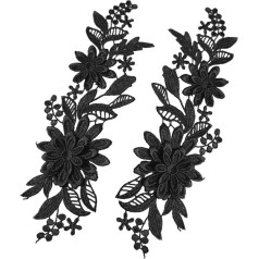 Colcolo 1 Paar Spitzen-Blumen-Applikationen, Spitzenstoffbesätze, Florale Stickerei-Patches für DIY Nähen, Basteln, Dekoration, Abendkleid, Jacken, Schwarz