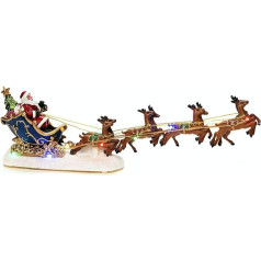 XINGGANG 34cm Battery Operated LED Lights - Santa Sleigh and Flying Reindeer Scene - LED Scene Santa in Sleigh with Reindeer Battery Operated Indoor (Multi-Colour)