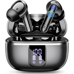 Bluetooth Headphones, 3D HiFi Stereo Headphones Wireless Bluetooth with 4 ENC Mic, 46 Hours Noise Cancelling Headphones with USB-C Fast Charge, IPX7 Waterproof In-Ear Earphones for Android iOS. Black