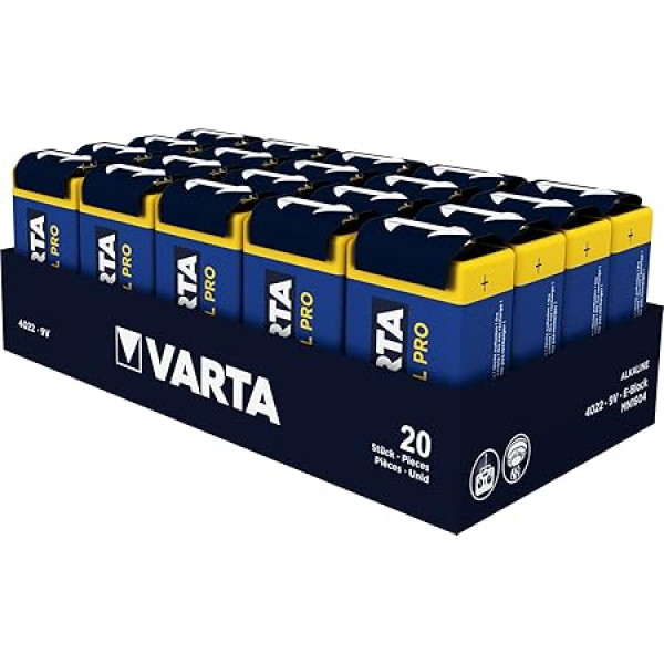 Varta 4022 Industrial alkaline block LR61 battery, 9V (pack of 20)