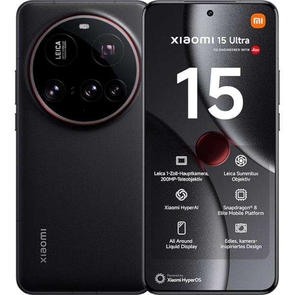 Xiaomi 15 Ultra Smartphone, 16 + 512 GB, Black, Mobile Phone without Contract, 100 mm 200 MP Leica Camera, 120Hz WQHD+ AMOLED Display, Snapdragon 8 Elite, 5410 mAh, 90 W HyperCharge, Hyper AI, Dual
