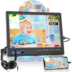 Arafuna 12.5 Inch Car DVD Player with Headphones, Portable DVD Player Video Devices for Headrests with Headrest Mount, Car TV Suction Cup Disc Input, Supports 1080P Video