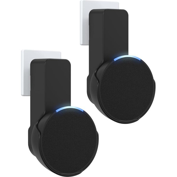Maxonar Wall Mount, Space Saving Mount, Integrated Cable Management Wall Mount, No Drilling Required, Compatible with Echo PoP and Google Nest Speaker, Black (Pack of 2)