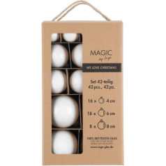 MAGIC by Inge - Christmas Baubles Set of 42 Pure White with Diameter 4 cm, 6 cm and 8 cm, Christmas Tree Decorations Glass