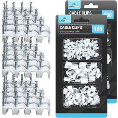 SOL Pack of 200 White Cable Clips, Cable Pins for Walls and Wires, Wall Nails for Wires, Cables, Wire Clips, Cable Clips White for Cable Management, Cable Wall Clips, Cable Nail Clips + SOL Notebook