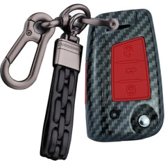 ontto Car Key Case Fits VW Golf 7 MK7 Polo T-ROC Seat Ibiza Leon FR Skoda Octavia Fabia Remote Control Cover ABS Key Case Key Case Key Protective Carbon Fibre Red B, Red carbon fibre