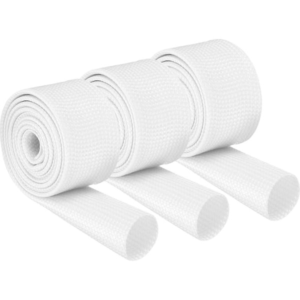 QUARKZMAN 3 Stück Kabelschlauch Weiß Hitzeschutzschlauch 20mm Innendurchmesser Gewebeschlauch 1m Läng Kabelschutzschlauch Selbstschließend Silikon Glasfaserschlauch für Kabelmanagement